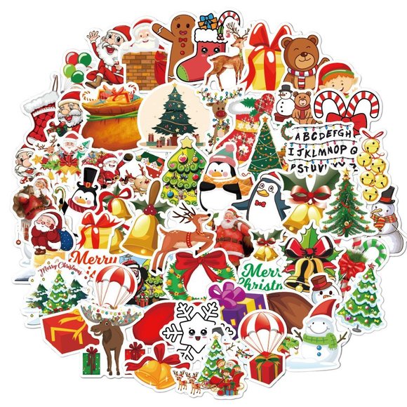 NEW Crafts STICKIES 51 Pieces Holiday Cartoon Graffiti Christmas Stickers - Picture 5 of 6